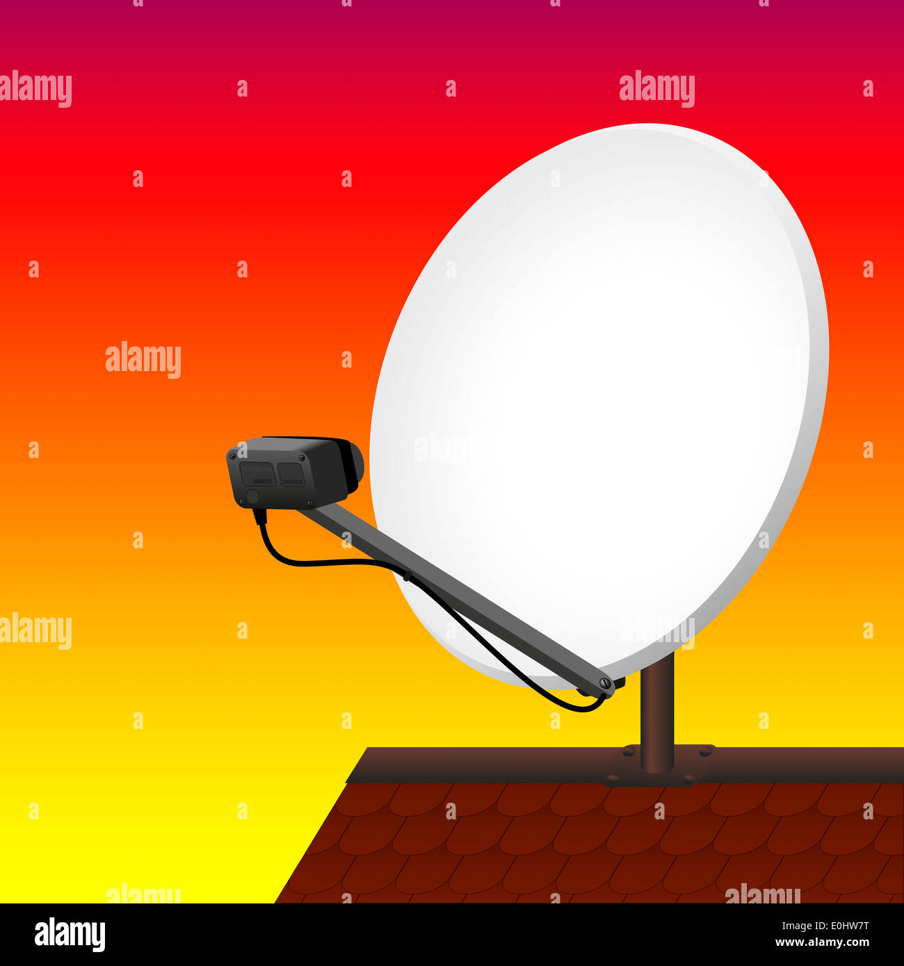 Satellite dish on rooftop to receive signals for television, radio