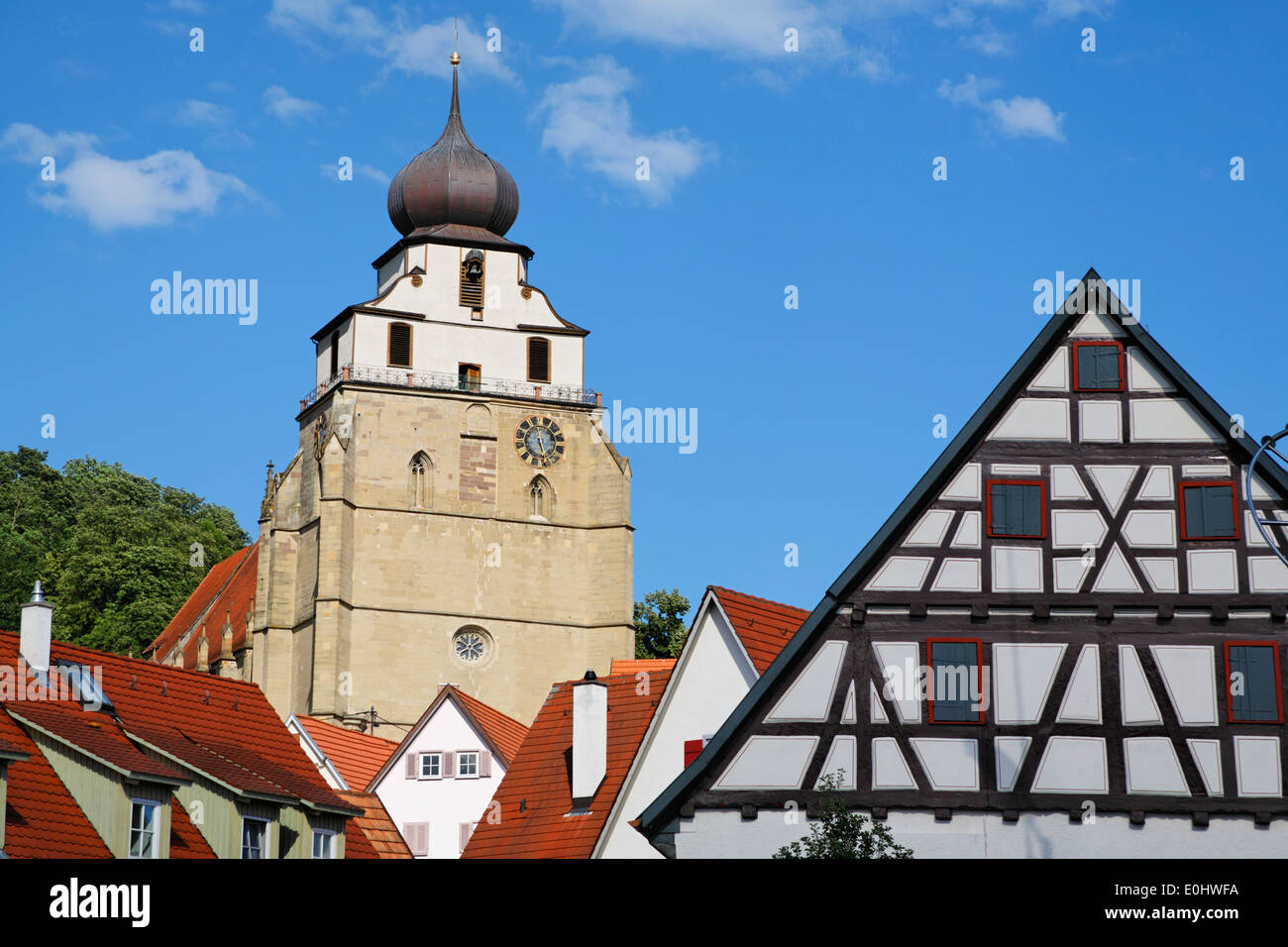 Germany, collegiate church, houses, gable, Deutschland, Baden-Württemberg, Herrenberg, Stiftskirche, Häuser, Giebel Stock Photo