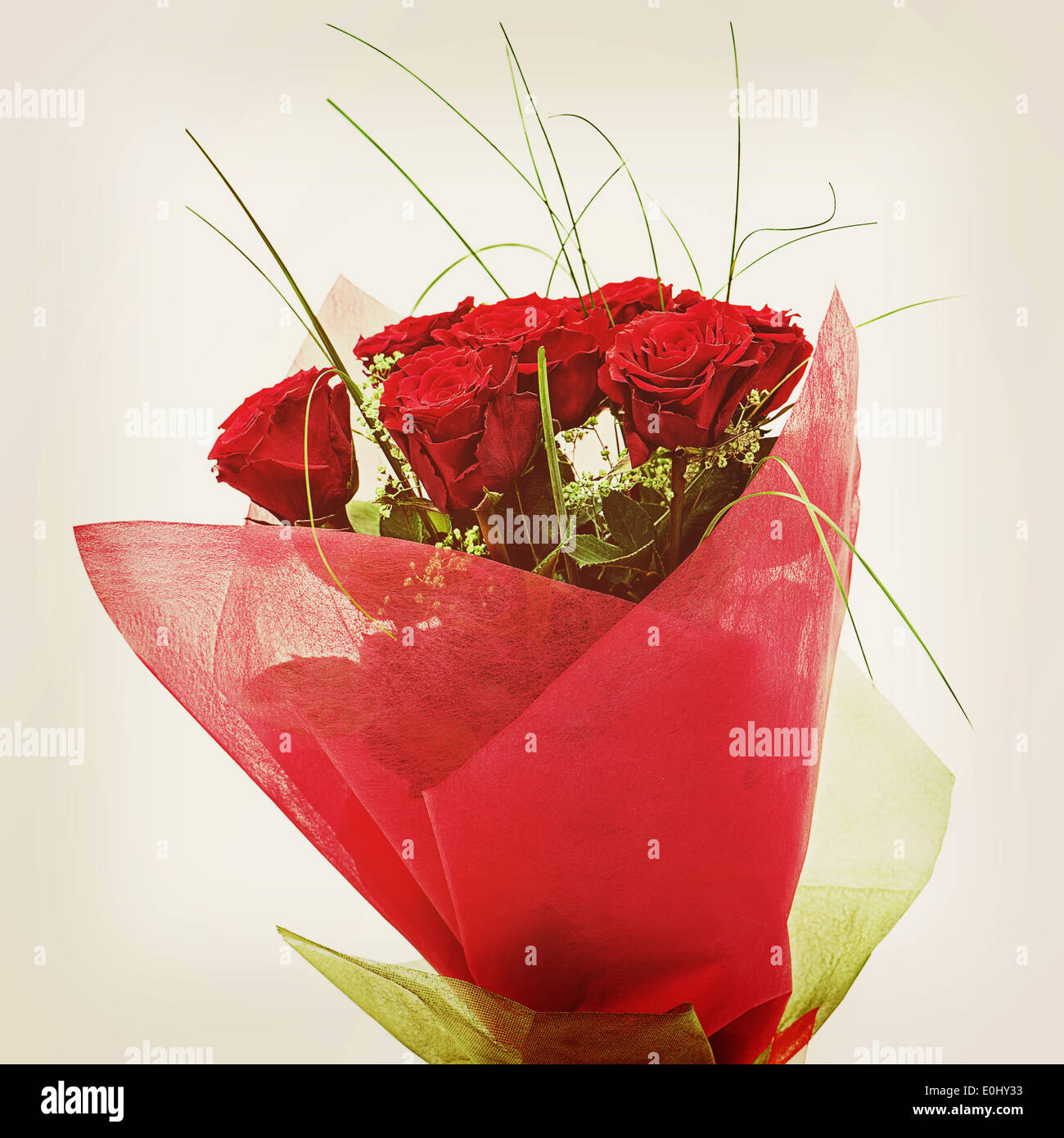 Flower bouquet from red roses with retro filter effect. Closeup Stock ...