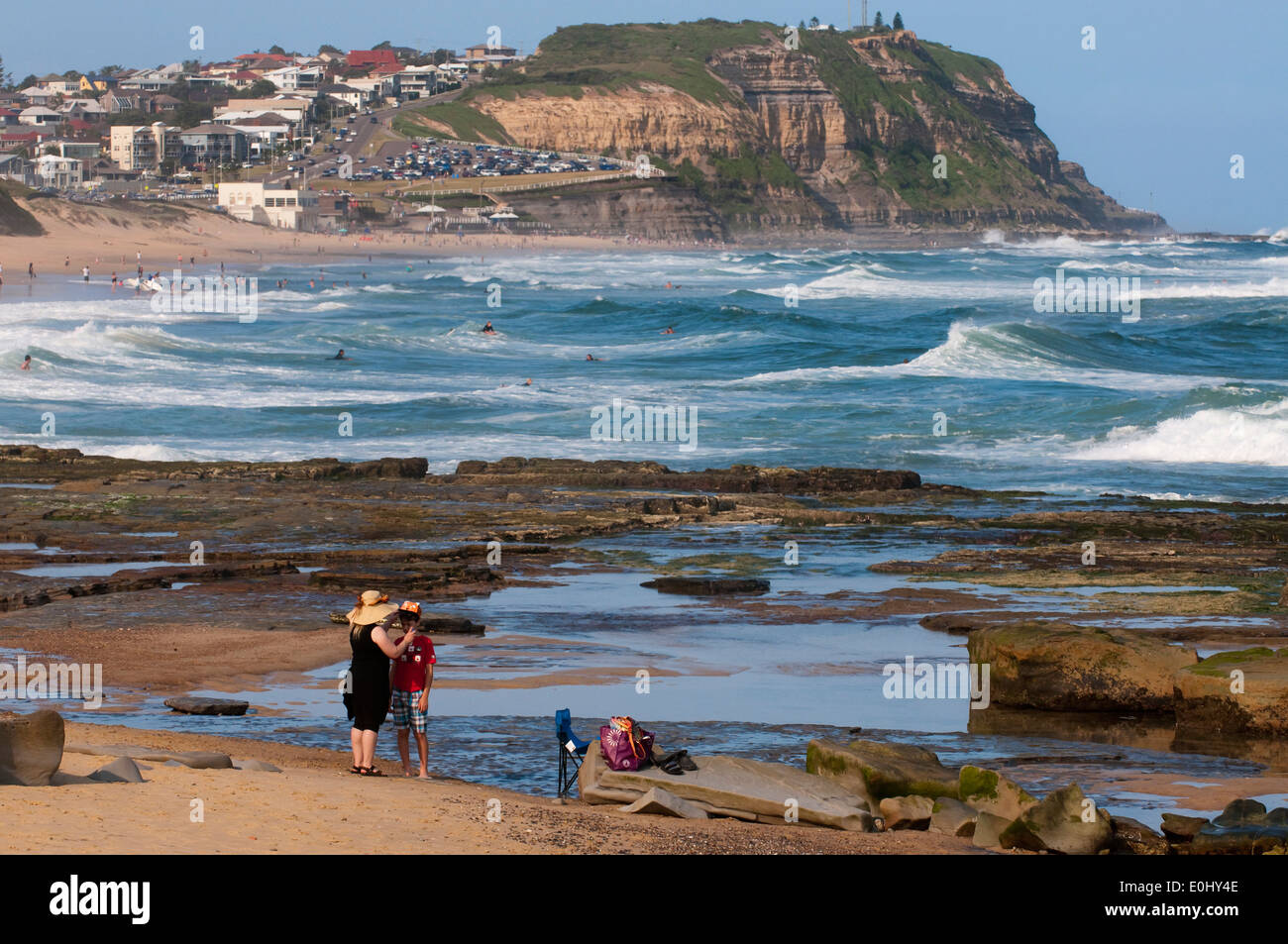 Holiday makers on Bar beach Merewether, Newcastle, New South Wales