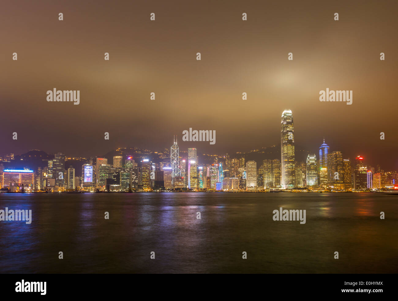 Illuminated high-rise buildings in Hong Kong at night Stock Photo - Alamy