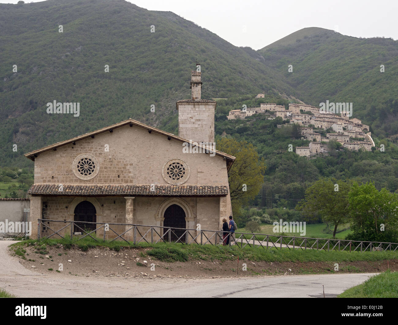 Campi di Norcia, Umbria, Italy; Church San Salvatore Stock Photo