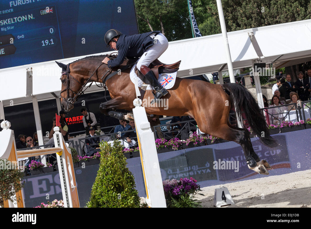 Nick Skelton on Big Star at Piazza di Sienna showjumping event Rome, 2013 Stock Photo