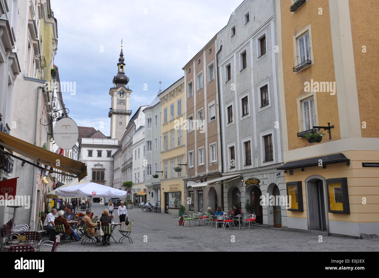 Street in Linz, Austria, showing street activity Stock Photo - Alamy