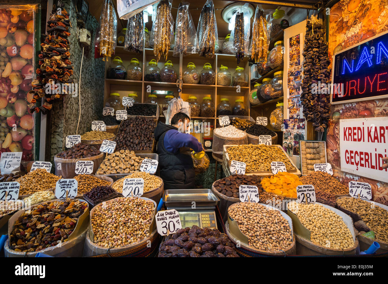 Nuts, dried fruits and spices on a stall at the Egyptian bazaar, AKA
