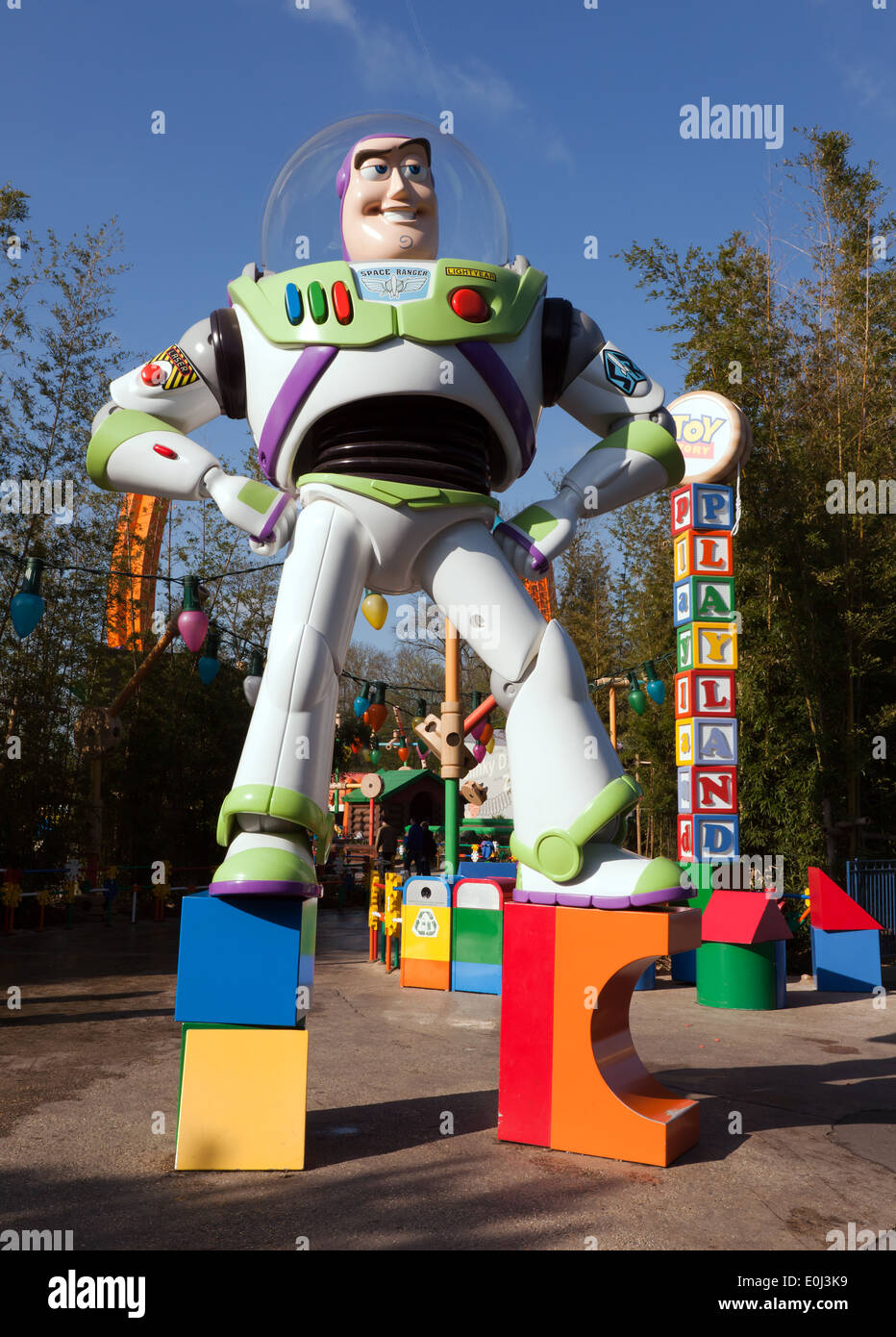 Large model of Buzz Lightyear, at the entrance to the Toy Story Playland  Area of the Walt Disney Studios, Stock Photo