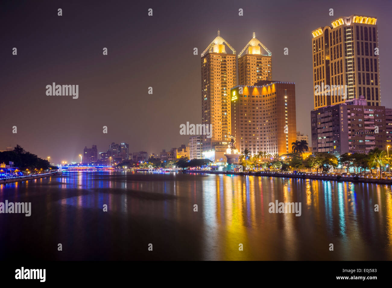 Love River at night in Kaohsiung, Taiwan Stock Photo
