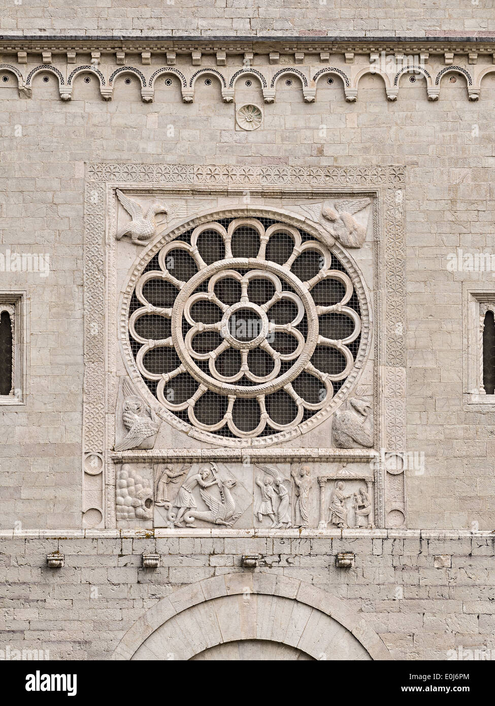 Abbey of Saints Felice and Mauro Val di Narco, Umbria, Italy; detail of the facade Stock Photo