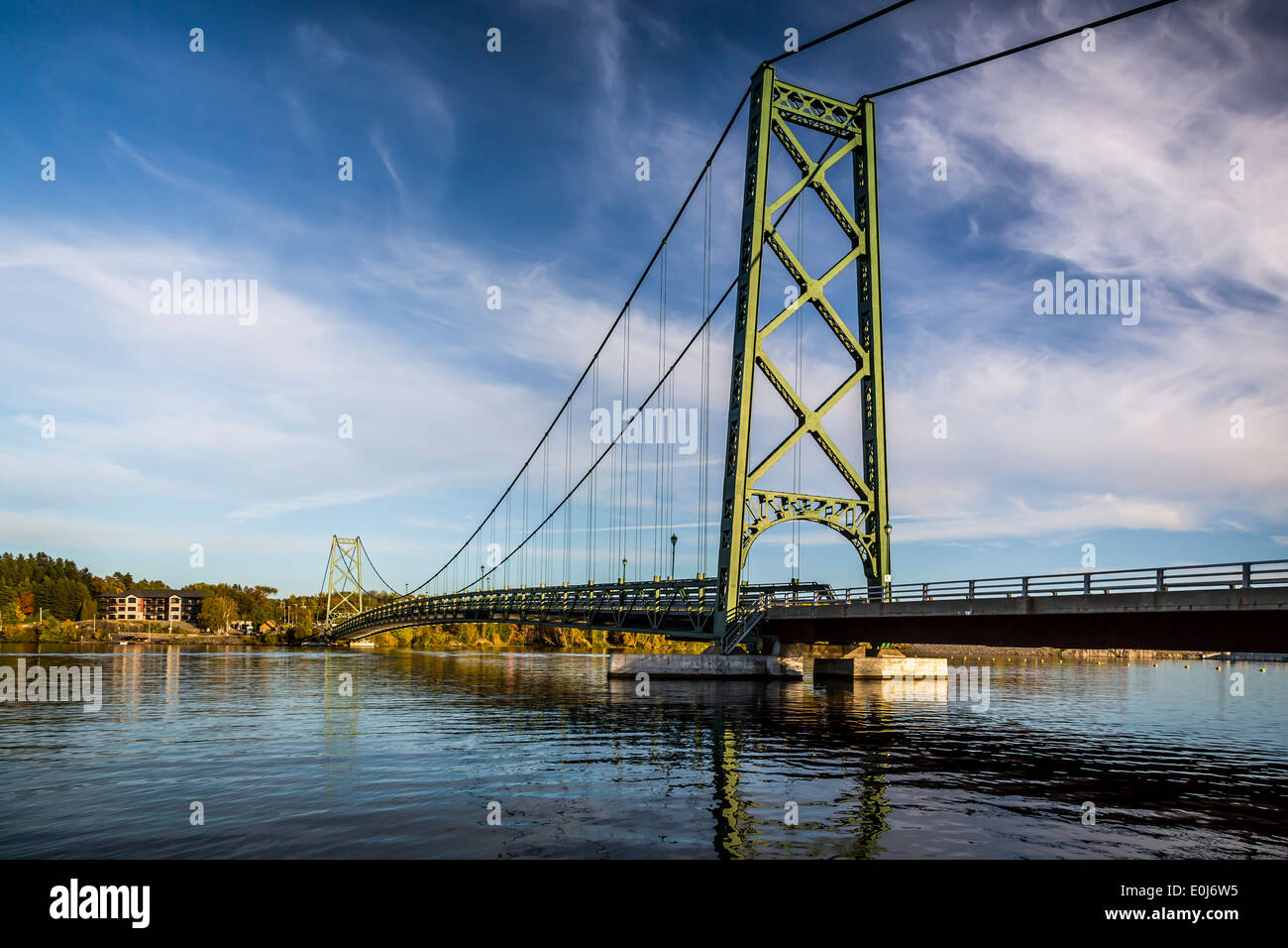 The suspension bridge over the  Saint-Maurice River at Grand- Mere, Quebec, Canada. Stock Photo