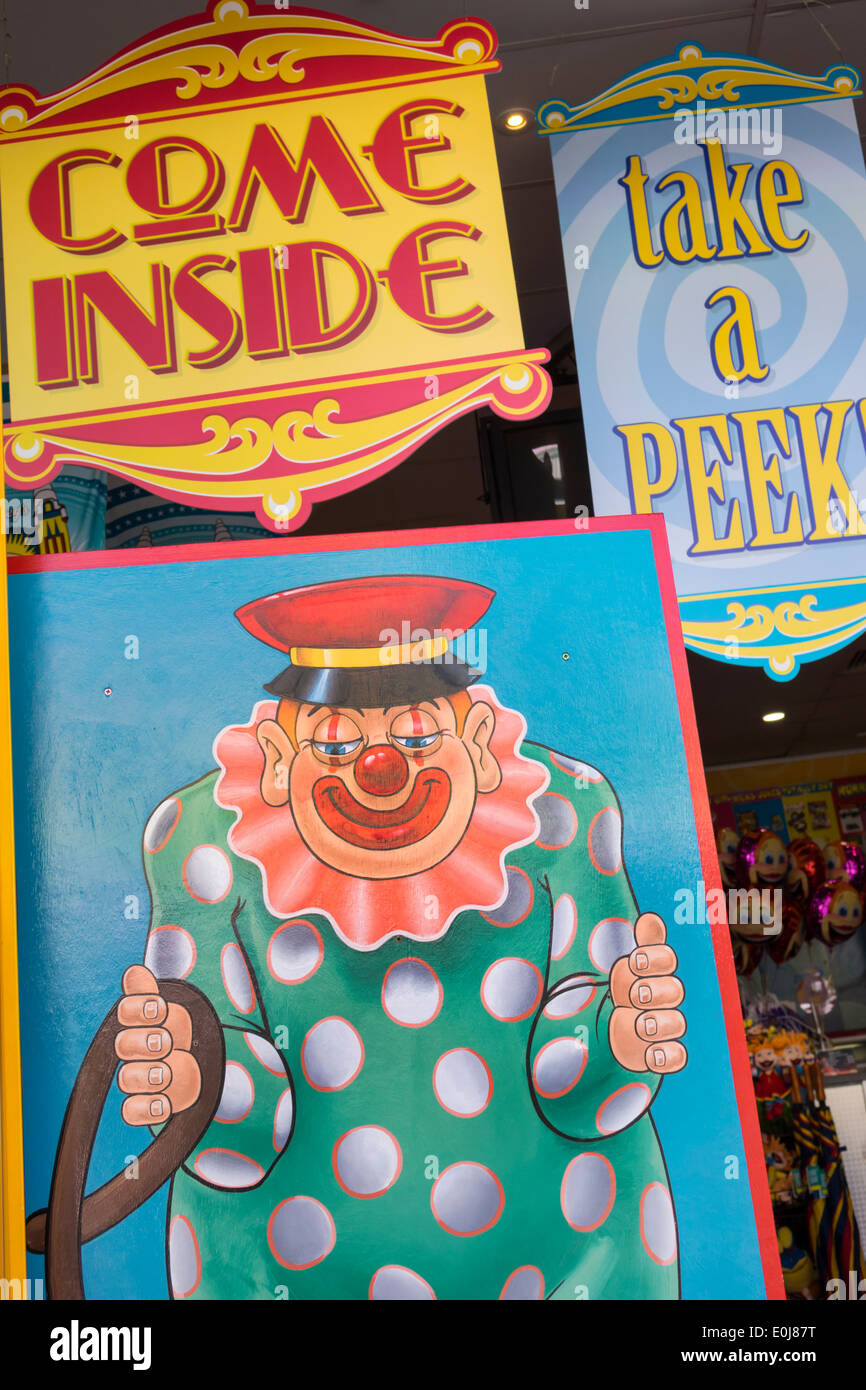 Sydney Australia,Milsons Point,Luna Park,amusement,signs,clown,gift shop,entrance,shopping shopper shoppers shop shops market markets marketplace buyi Stock Photo