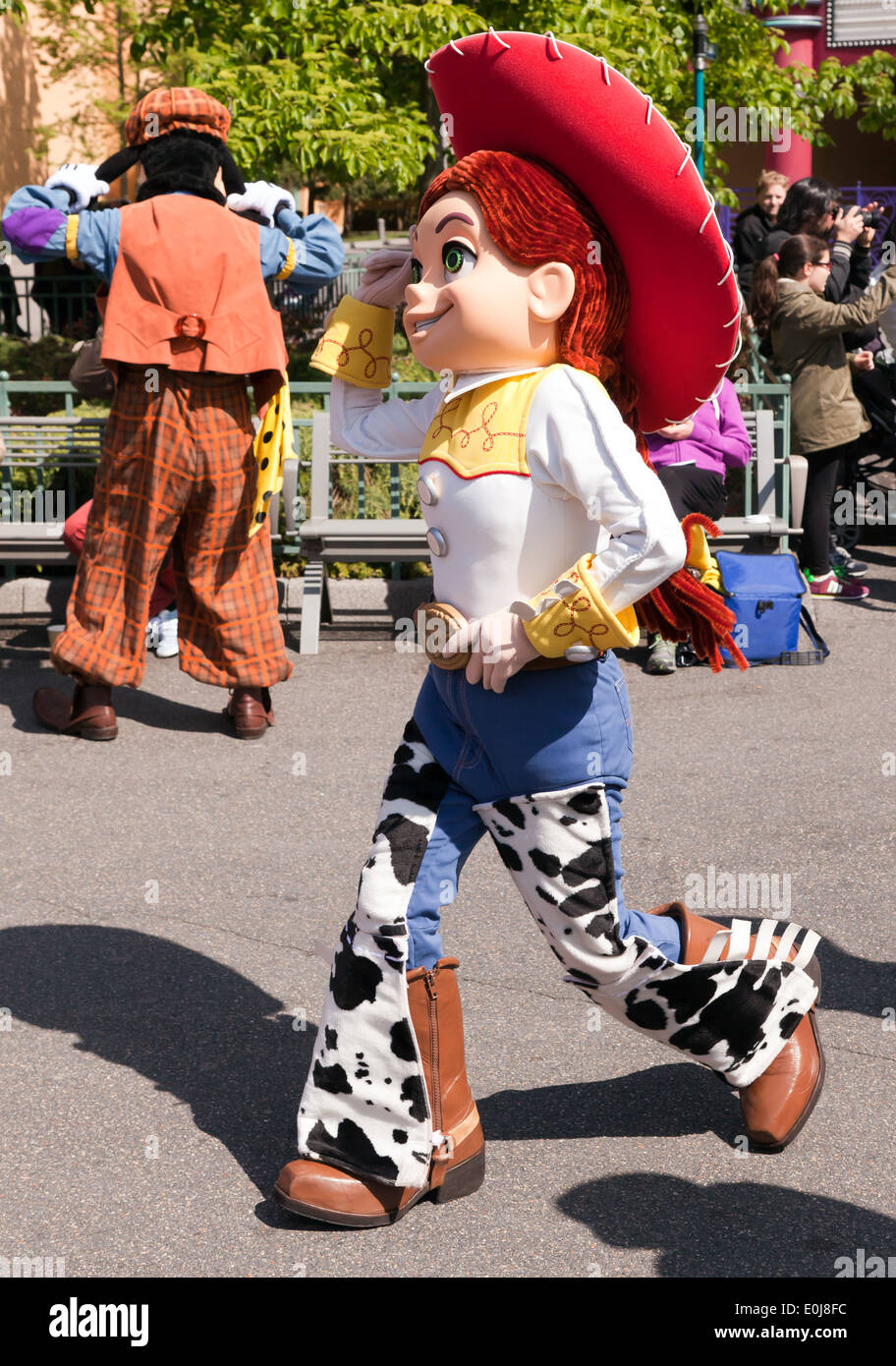Close-up of Jessie, from Toy Story II, taking part in a  Character Parade at the Walt Disney Studios, Paris. Stock Photo