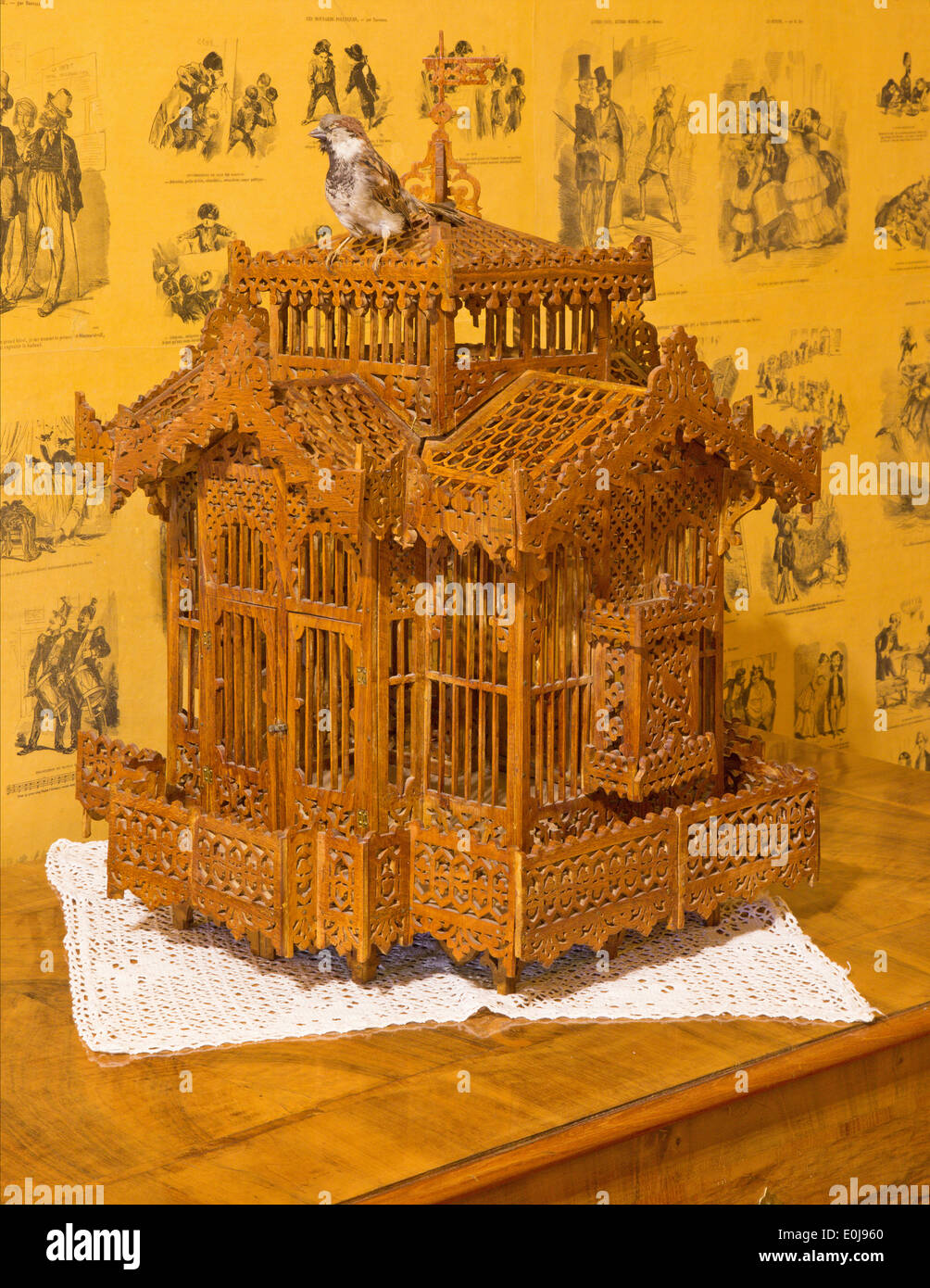 SAINT ANTON, SLOVAKIA - FEBRUARY 26, 2014: Carved bird crate from 19. cent. in palace Saint Anton. Stock Photo