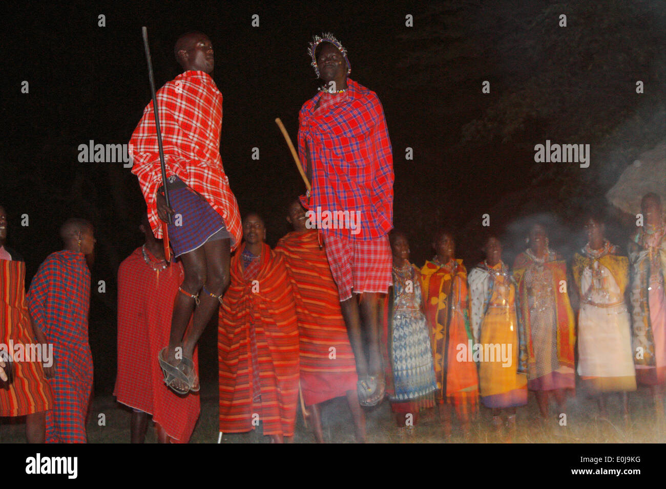 Masai youth dancing, Masai Mara, Kenya Stock Photo