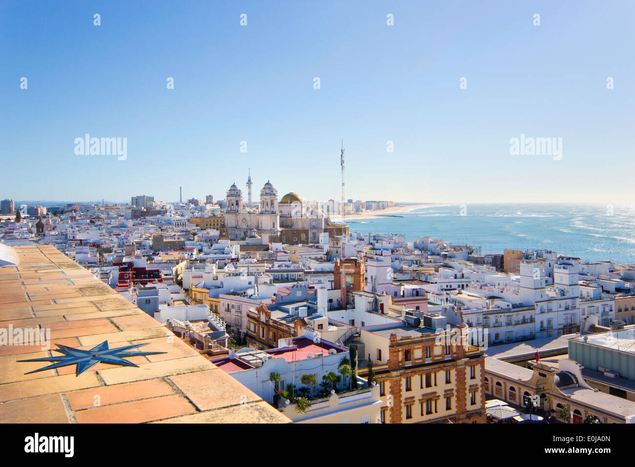 Cadiz, Costa de la Luz, Andalucia, Spain. Overall view of the city from La Torre Tavira, or The Tavira Tower. Stock Photo