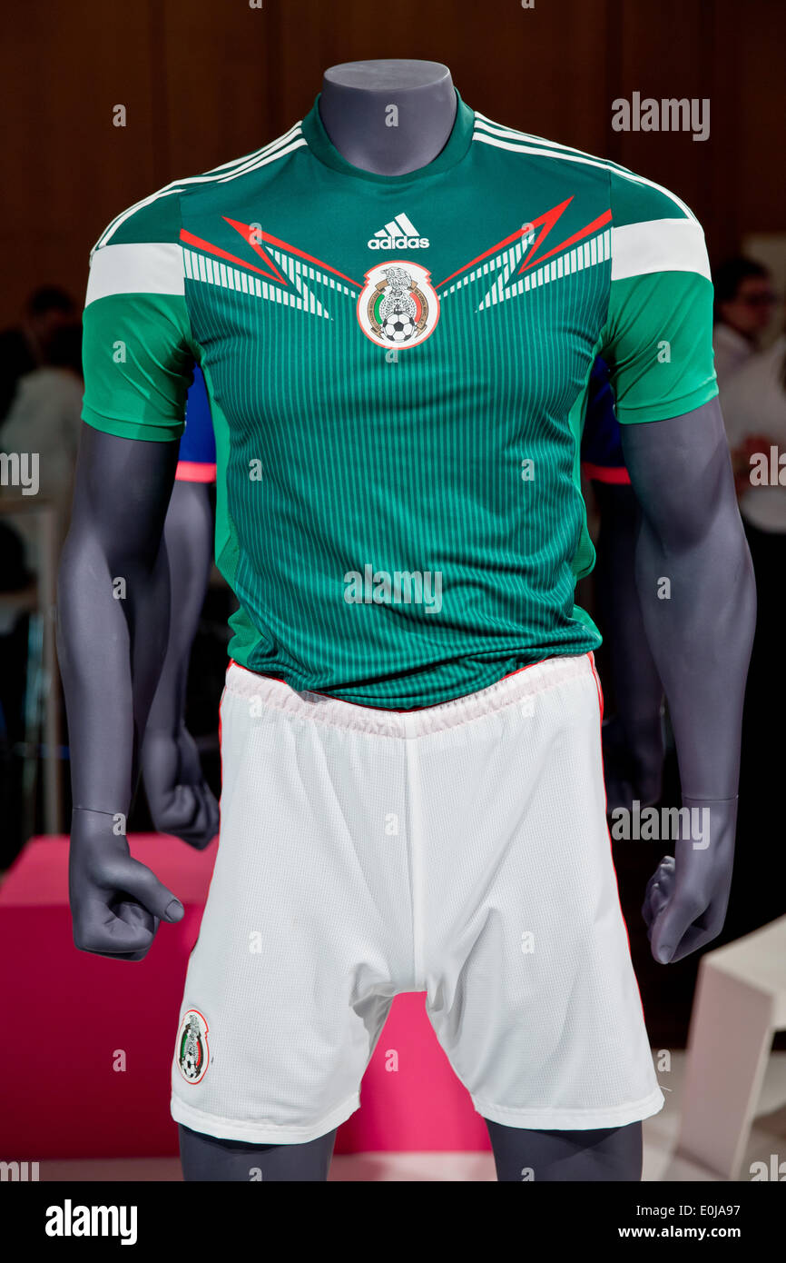Fuerth, Germany. 08th May, 2014. The official outfits of the German soccer  national team for the 2014 soccer world cup in Brazil are pictured during  the general meeting of sporting goods manufacturer