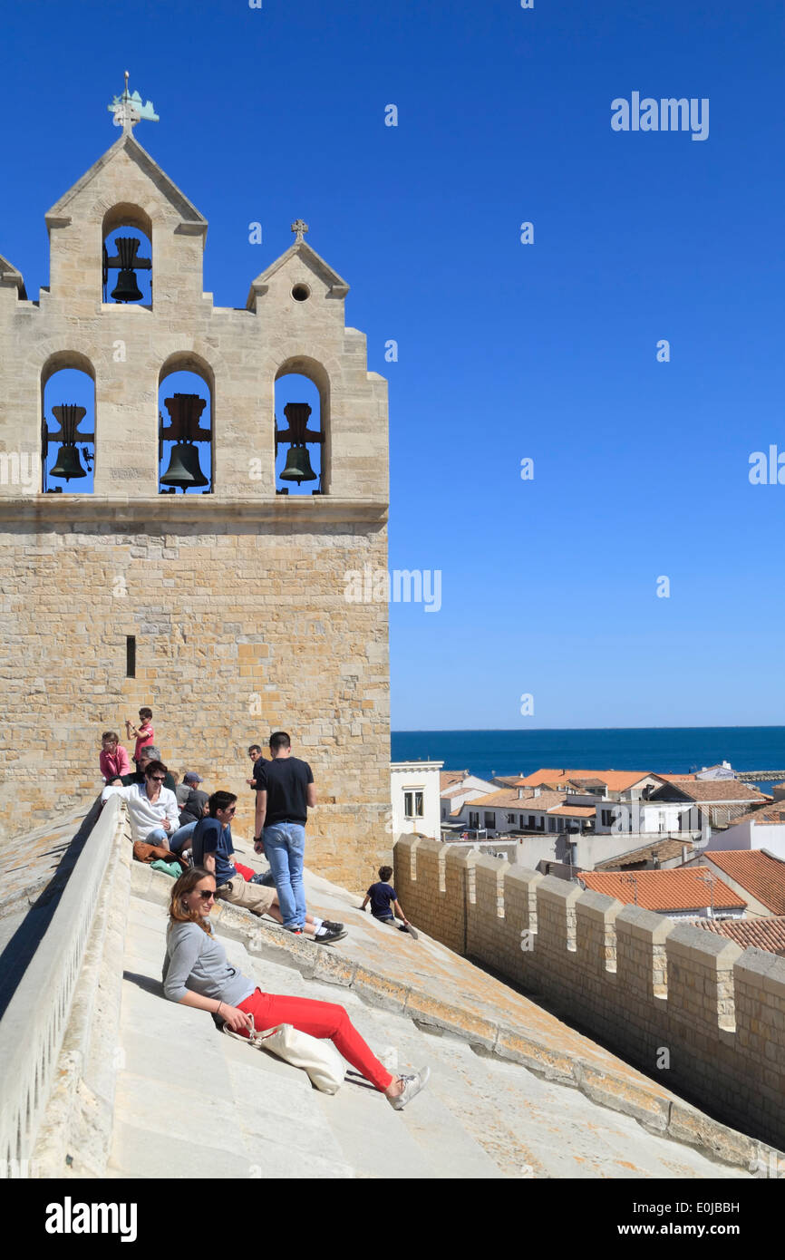 Visitors on the roof of church Notre Dame de la Mer, Les SaintesMaries