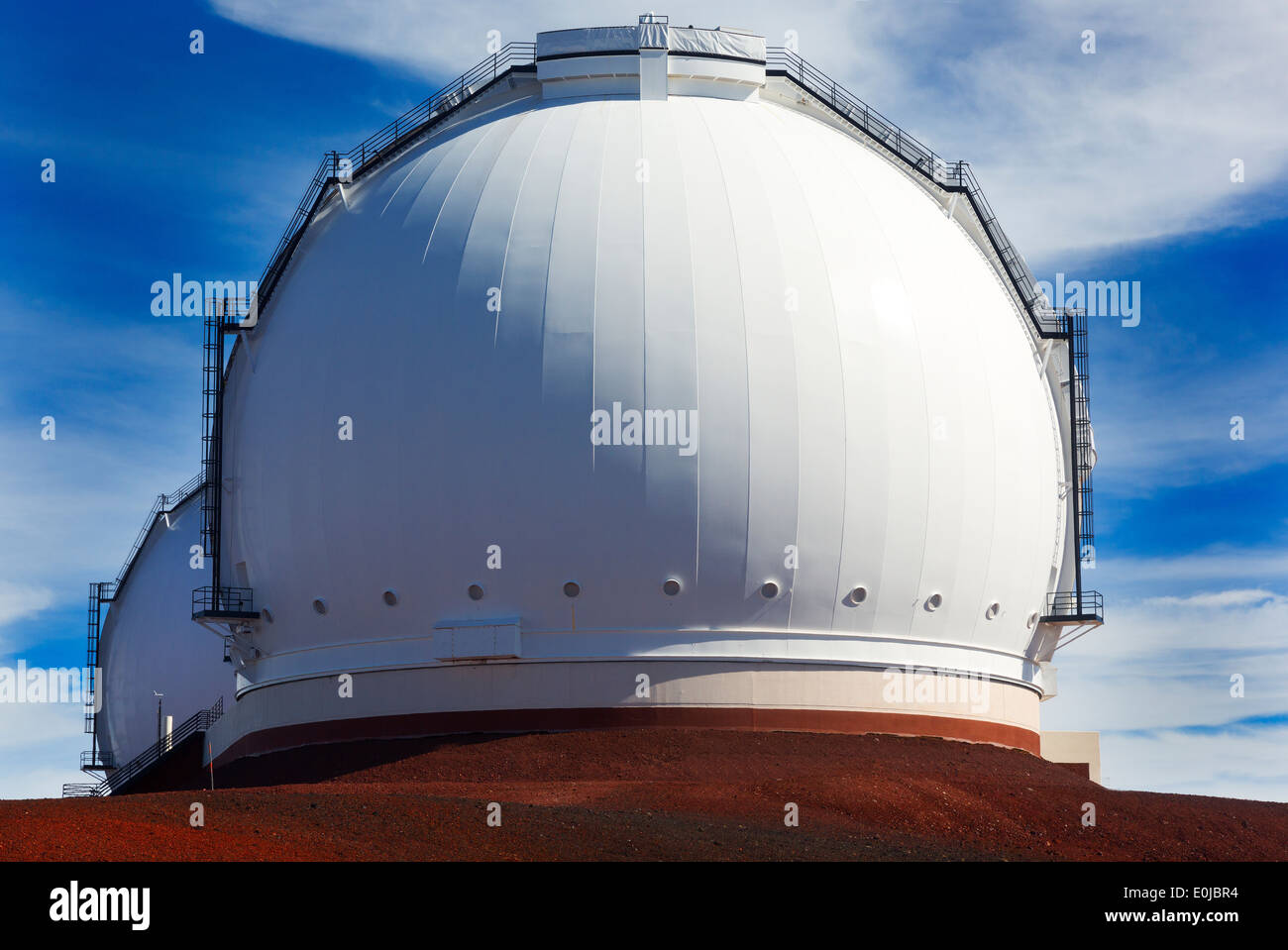 Two white dome Astronomy telescope observatory atop Mauna Kea on Big