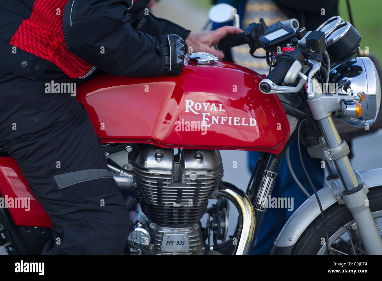 Detail of a Royal Enfield motorcycle. Stock Photo