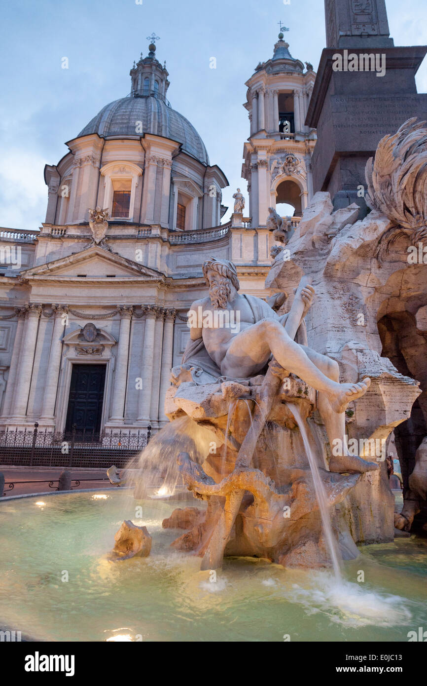 The Four Rivers fountain, by Bernini, in the Piazza Navona, Rome Italy Europe Stock Photo