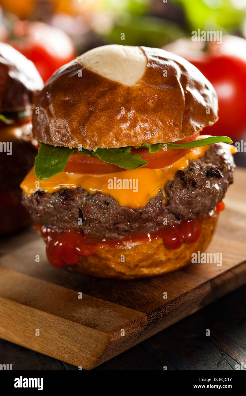 Homemade Cheeseburger Sliders with Lettuce Tomato and Cheese Stock