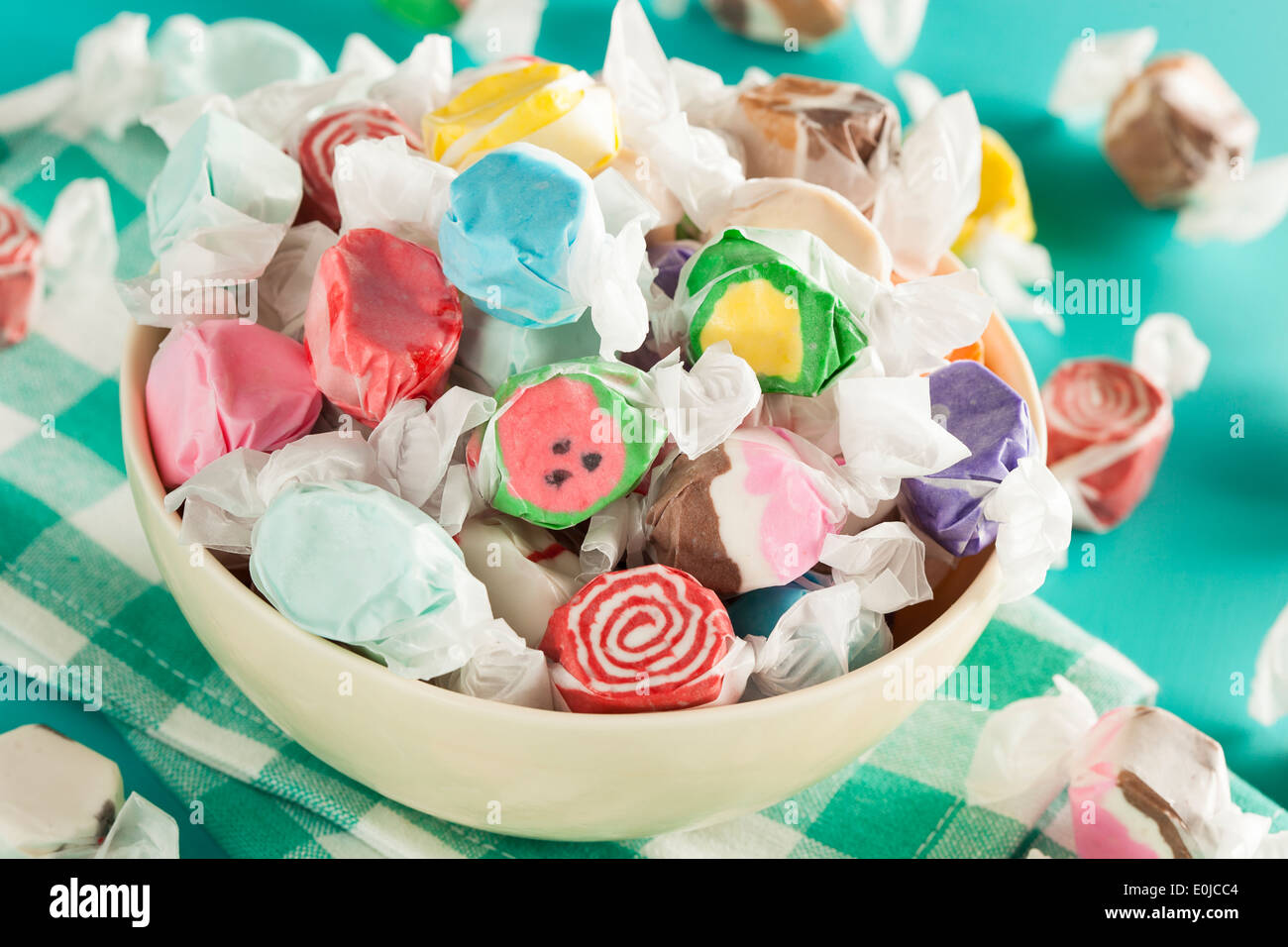 Assorted Sweet Saltwater Taffy on a Background Stock Photo