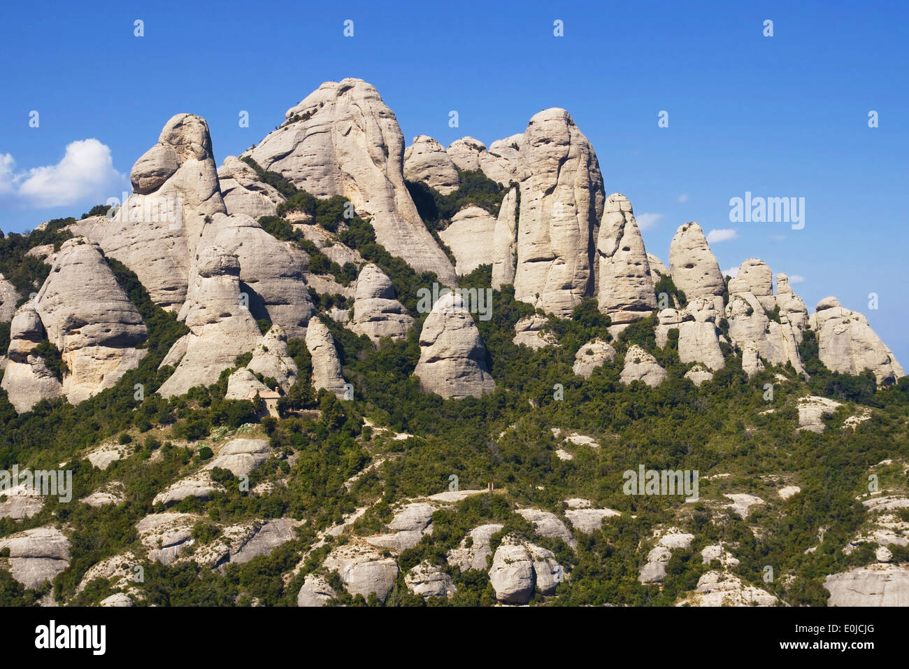View of the rock formations of Montserrat Mountain in Catalonia. Stock Photo