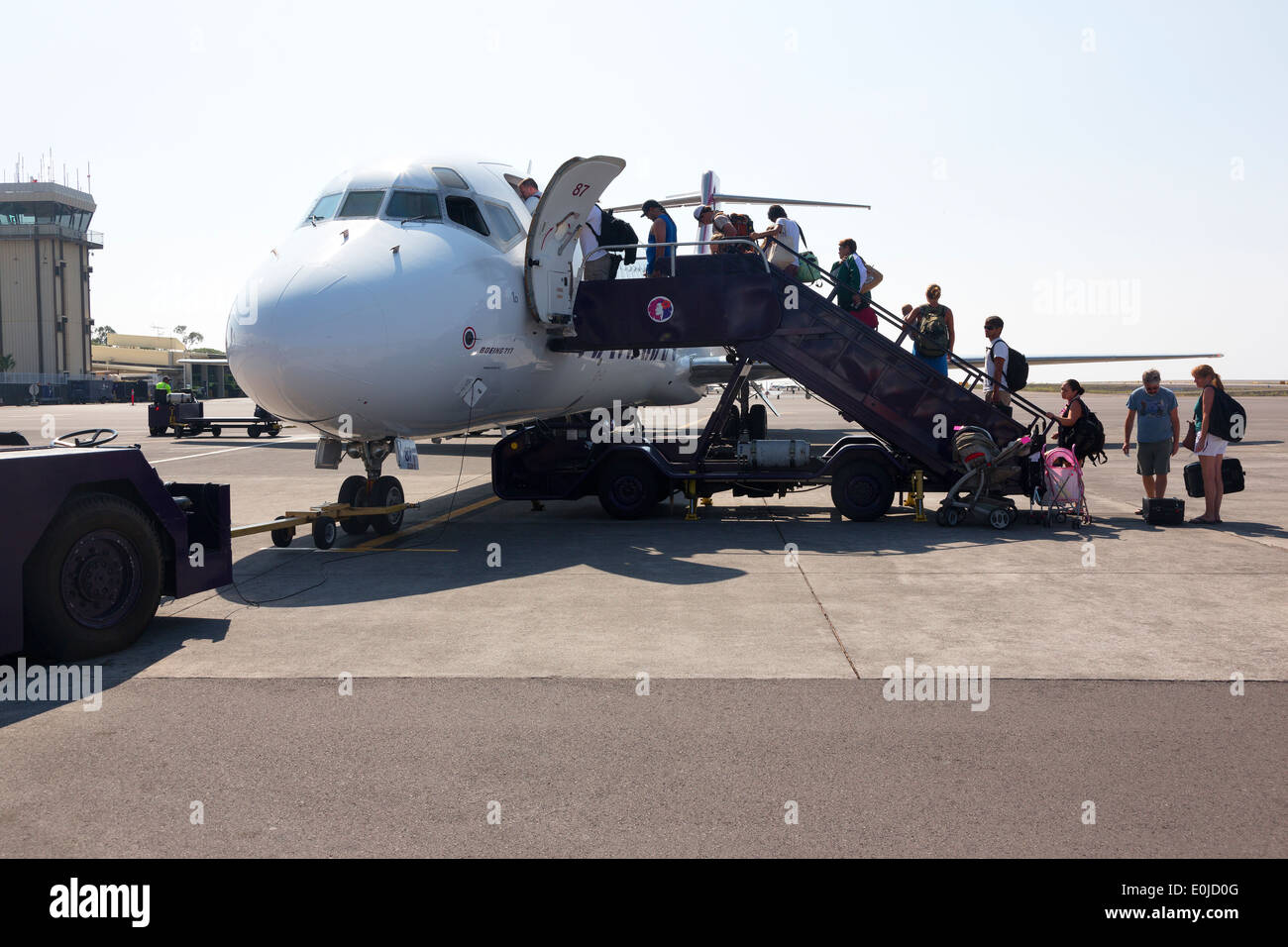 Boarding Hawaiian Airline at Kona Airport on Big island, Hawaii Stock Photo