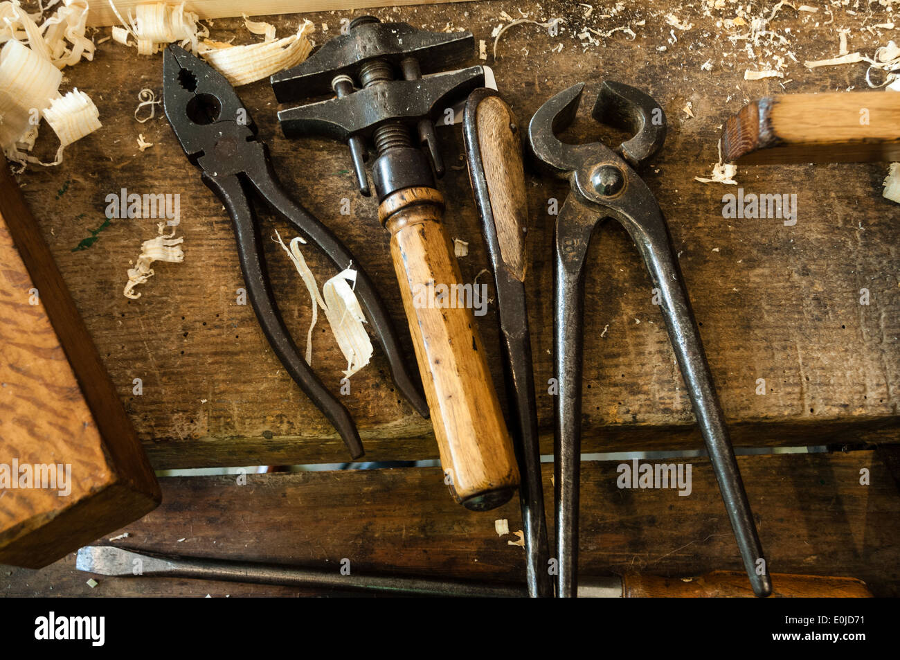 Old tools of the carpenter, Viejas herramientas del carpintero Stock Photo