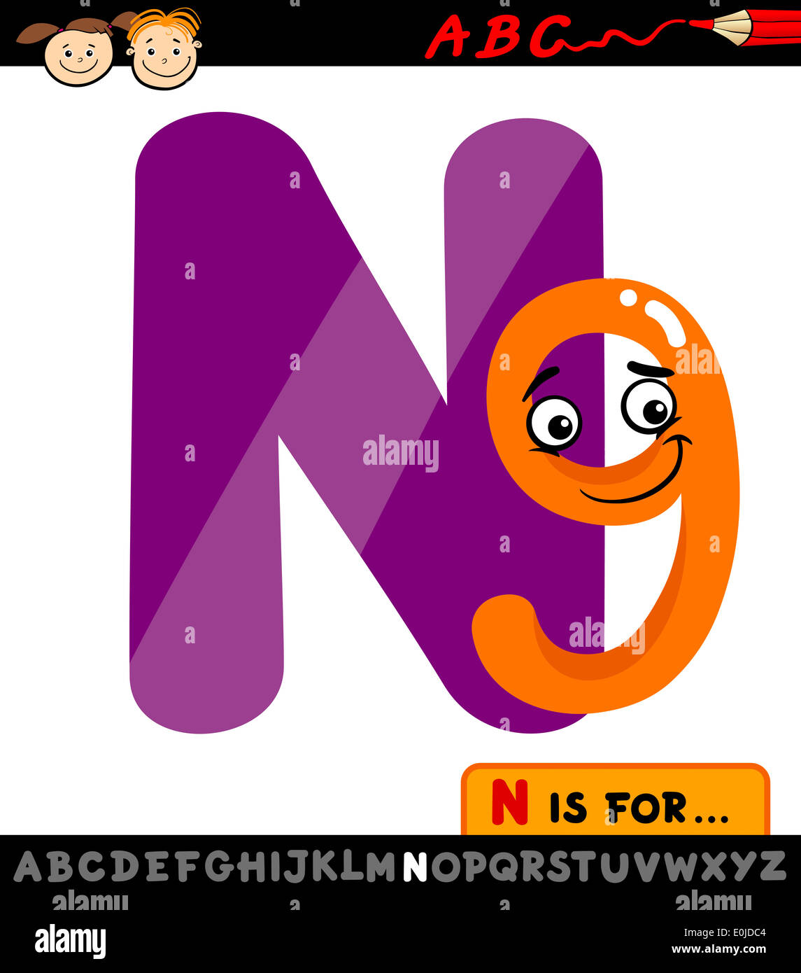 Cartoon Illustration of Capital Letter N from Alphabet with Nine for Children Education Stock Photo