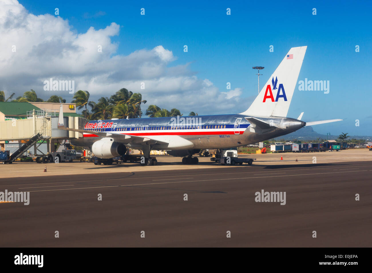 American Airline at the gate Lihue Airport, Kauai, Hawaii Stock Photo
