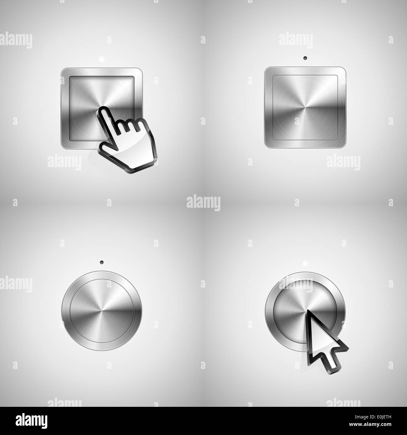 Illustration of cursors pointing to brushed metallic buttons Stock