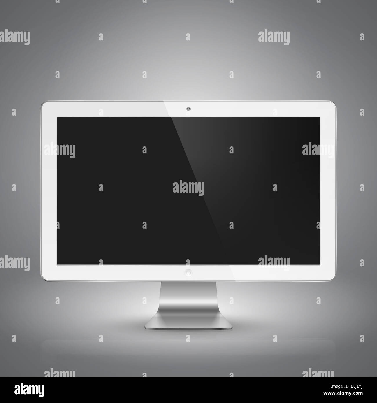 Realistic illustration of white computer monitor with black screen ...