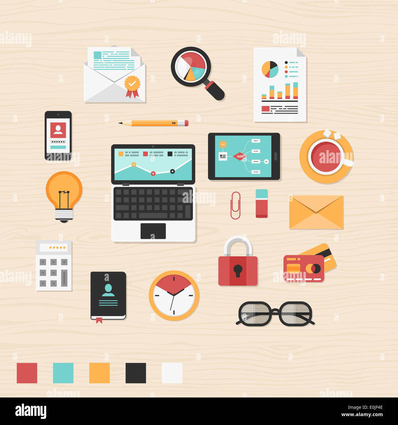 Vector collection of modern trendy flat business and office icons on ...