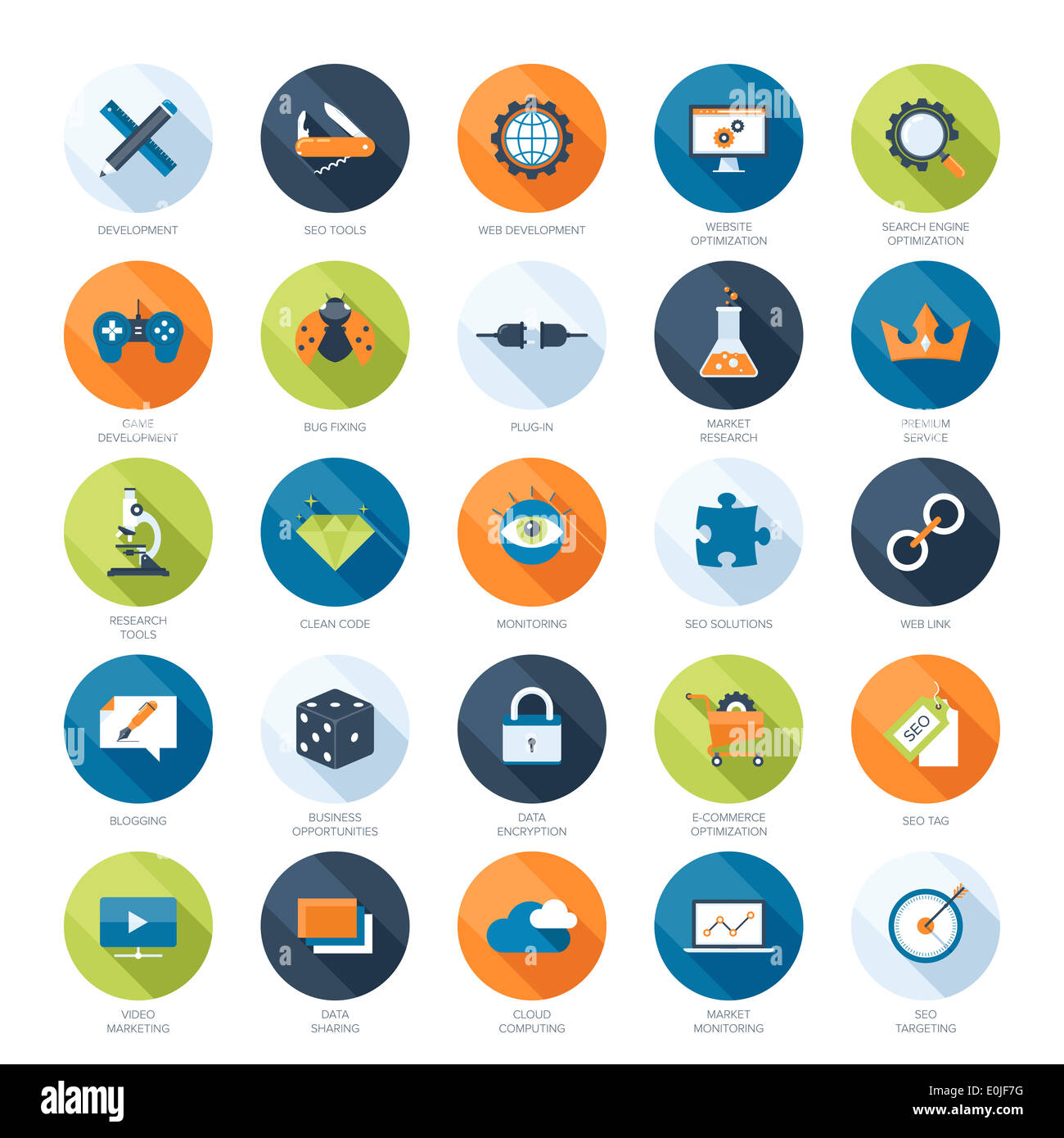 Vector collection of colorful flat search engine optimization icons ...