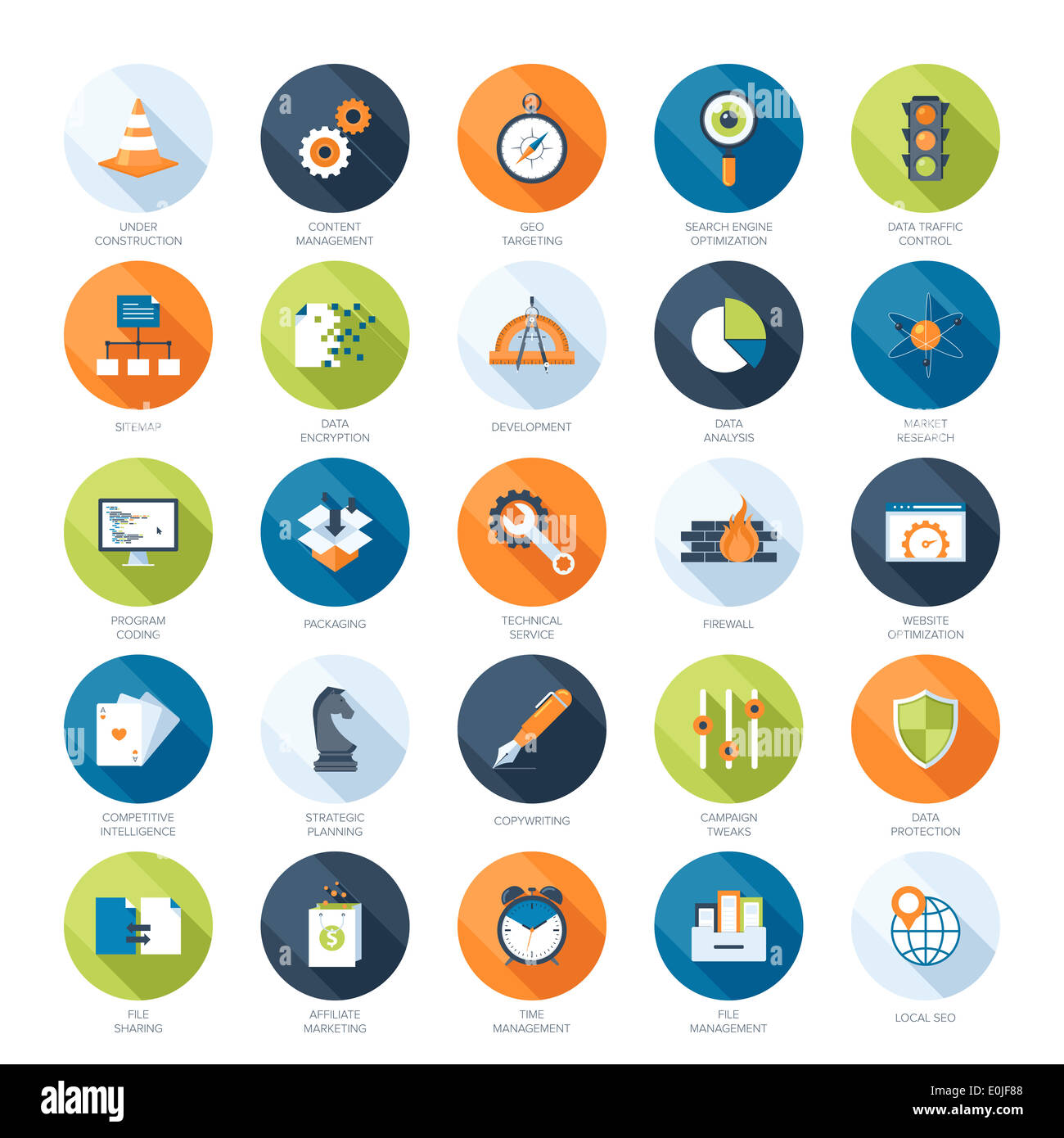Vector collection of colorful flat search engine optimization icons ...