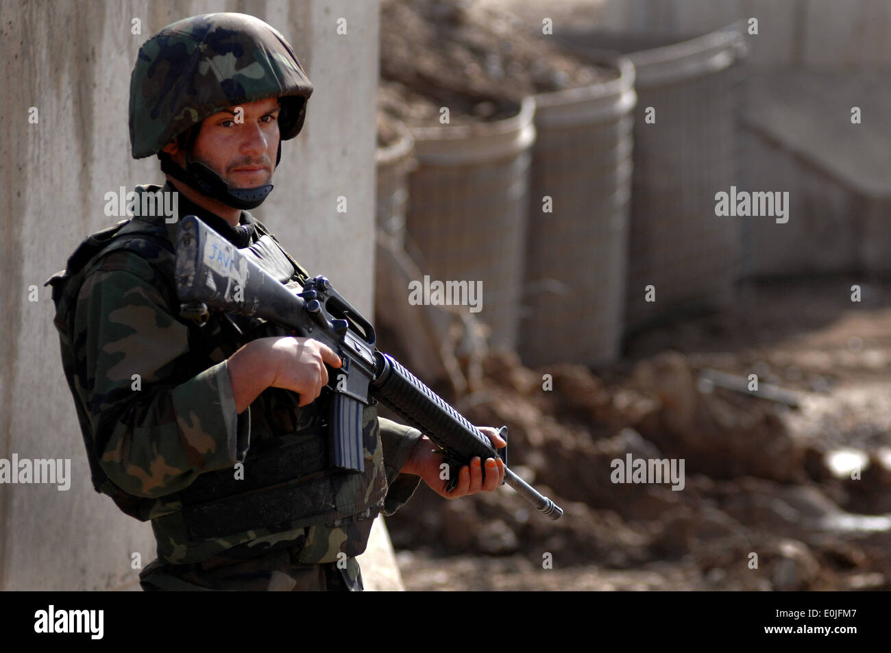 A 205th Corps Afghan National Army soldier stands guard at his post in preparation for the arrival of Gen. Qs Ime, Afghan Natio Stock Photo