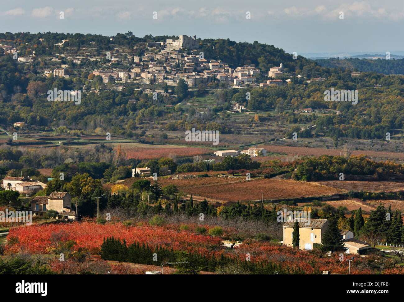 Provence landscape with Lacoste village in Luberon region, South France Stock Photo