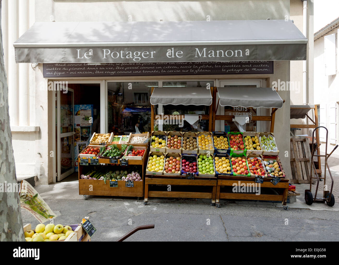 Fruit and vegetable stand in St. Remy, France. Stock Photo