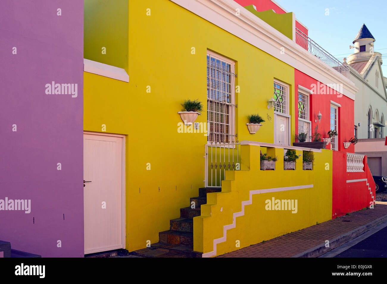 Farbige Haeuser in Bo Kaap, malayisch, moslimisches Viertel, Kapstadt, West Kap, Western Cape, Suedafrika, Afrika Stock Photo