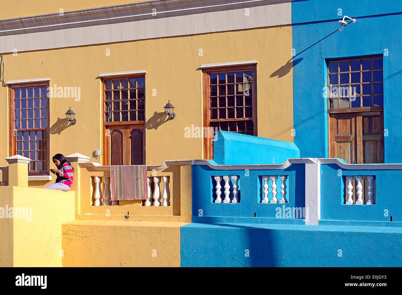 Farbige Haeuser in Bo Kaap, malayisch, moslimisches Viertel, Kapstadt, West Kap, Western Cape, Suedafrika, Afrika Stock Photo