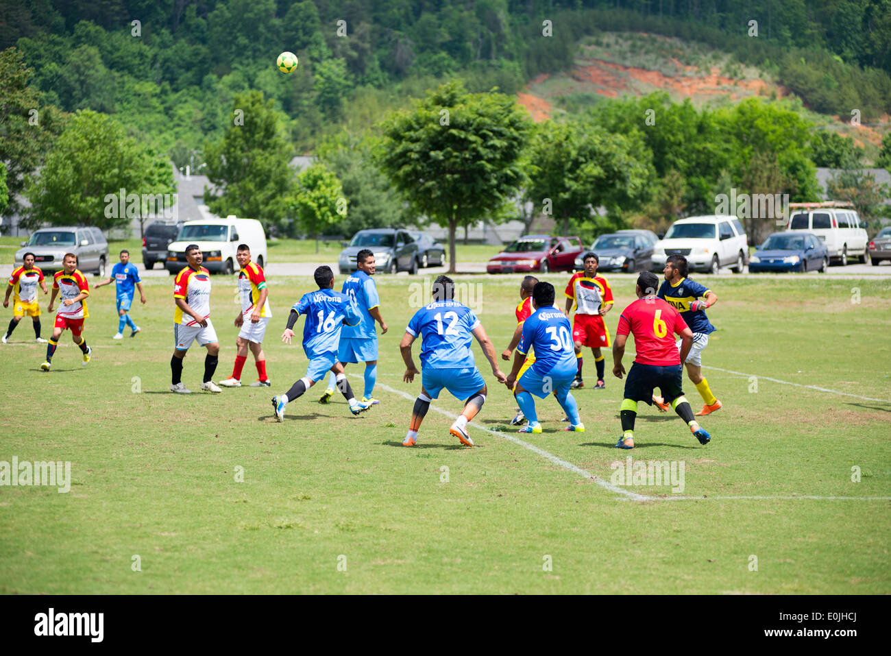 A Hispanic soccer league plays a match in Knoxville, Tennessee Stock Photo