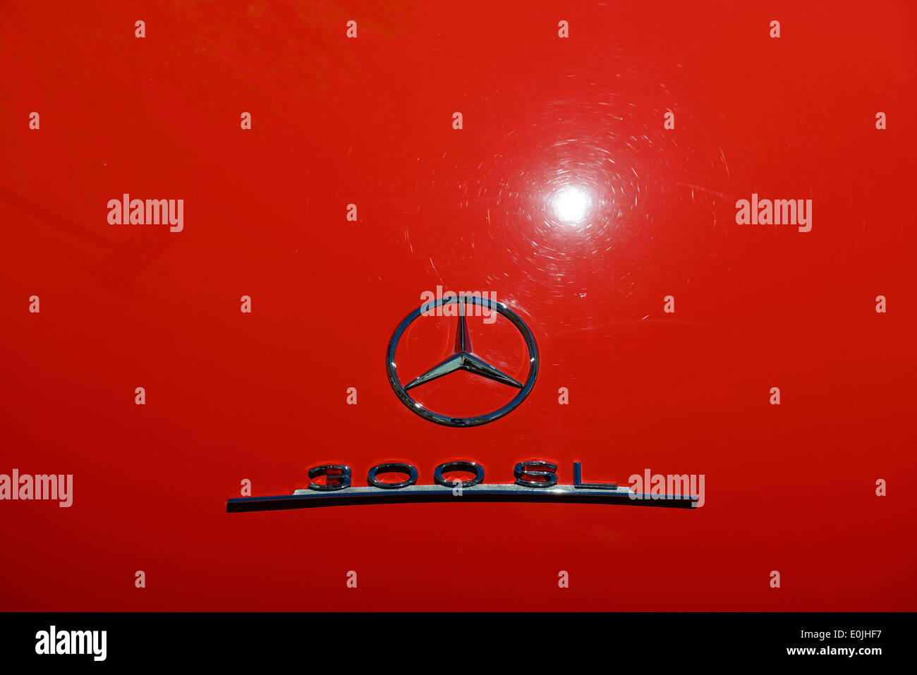 Truck of a classic Mercedes Benz 300SL in red. Stock Photo
