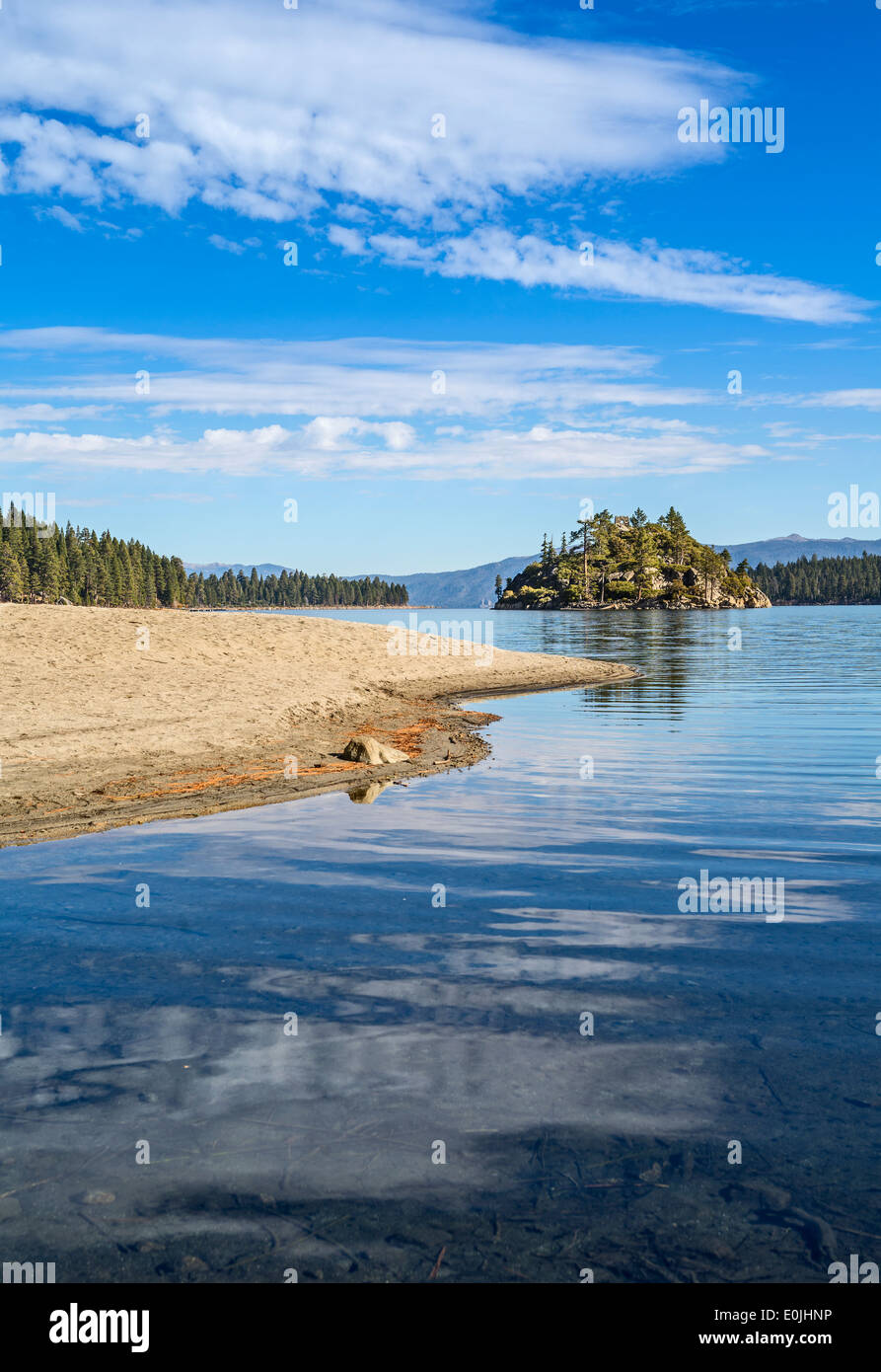Beautiful view of Fannette Island on Lake Tahoe. Stock Photo
