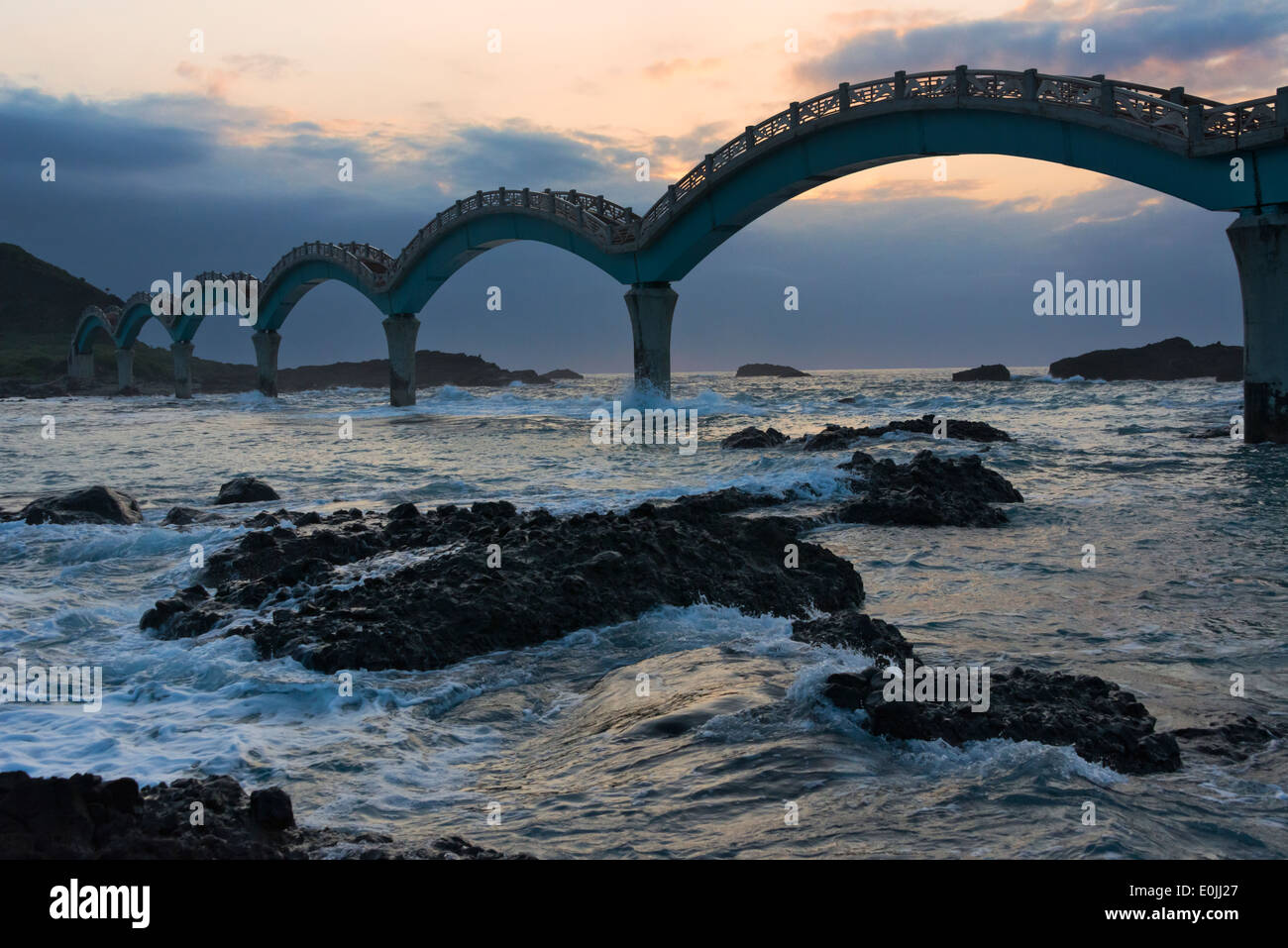 Eight-Arch Cross-Ocean Bridge at dawn, Sansiantai, Taitung County ...