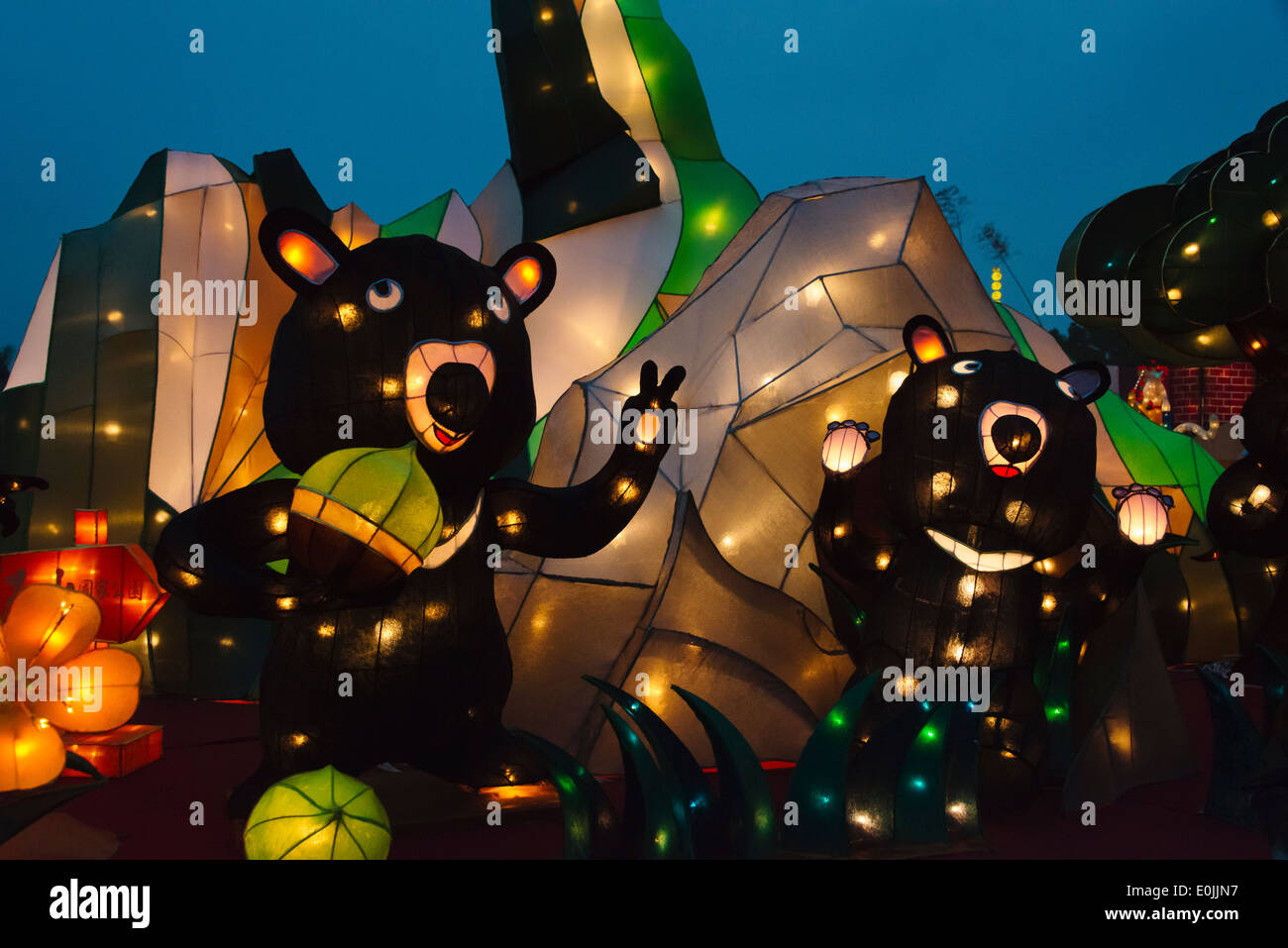 Colorful lanterns of bear at Lantern Festival, Nantou, Taiwan Stock
