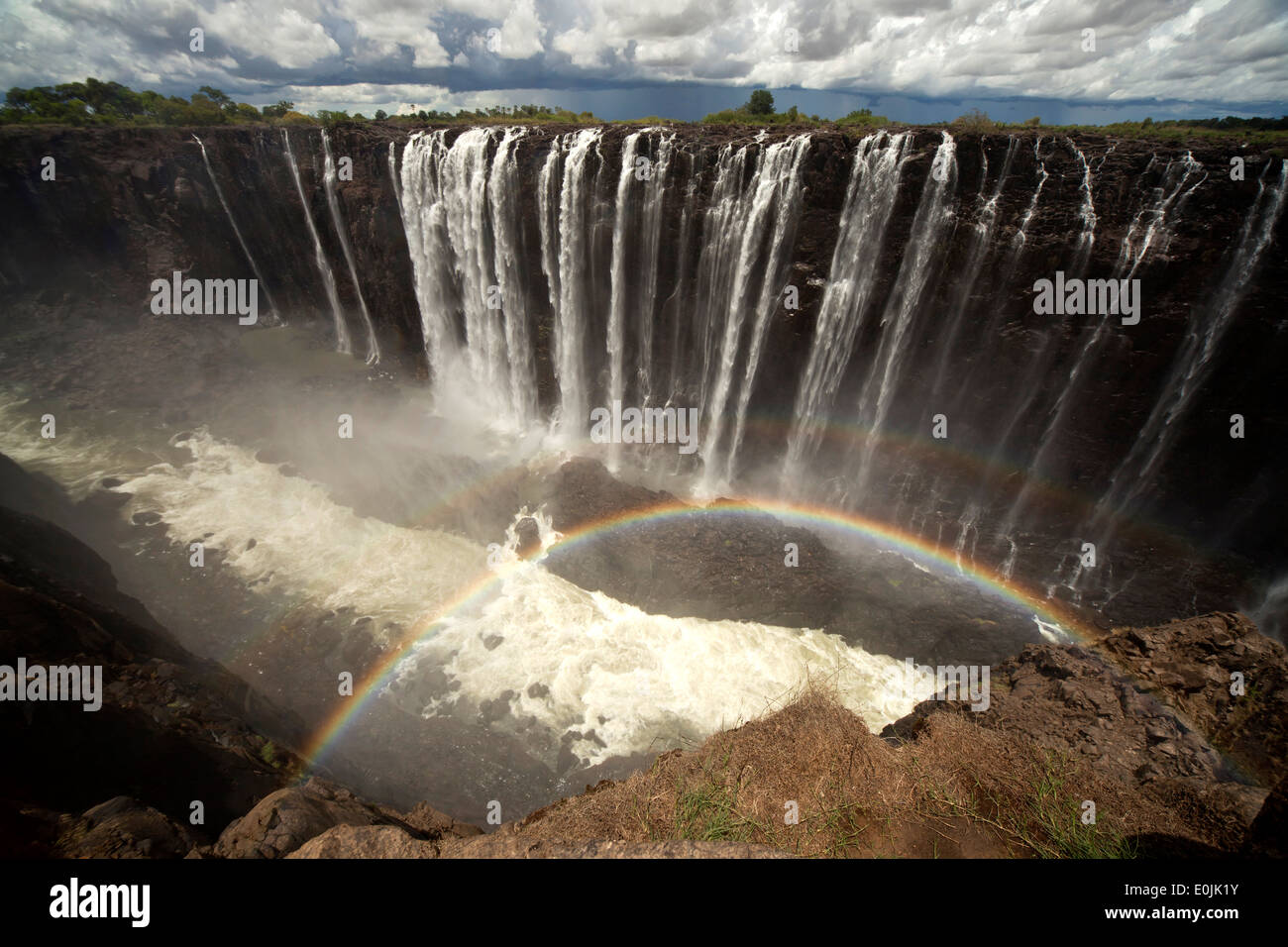 Rainbow at Rainbow Falls, part of the Victoria Falls, Zimbabwe, Africa Stock Photo