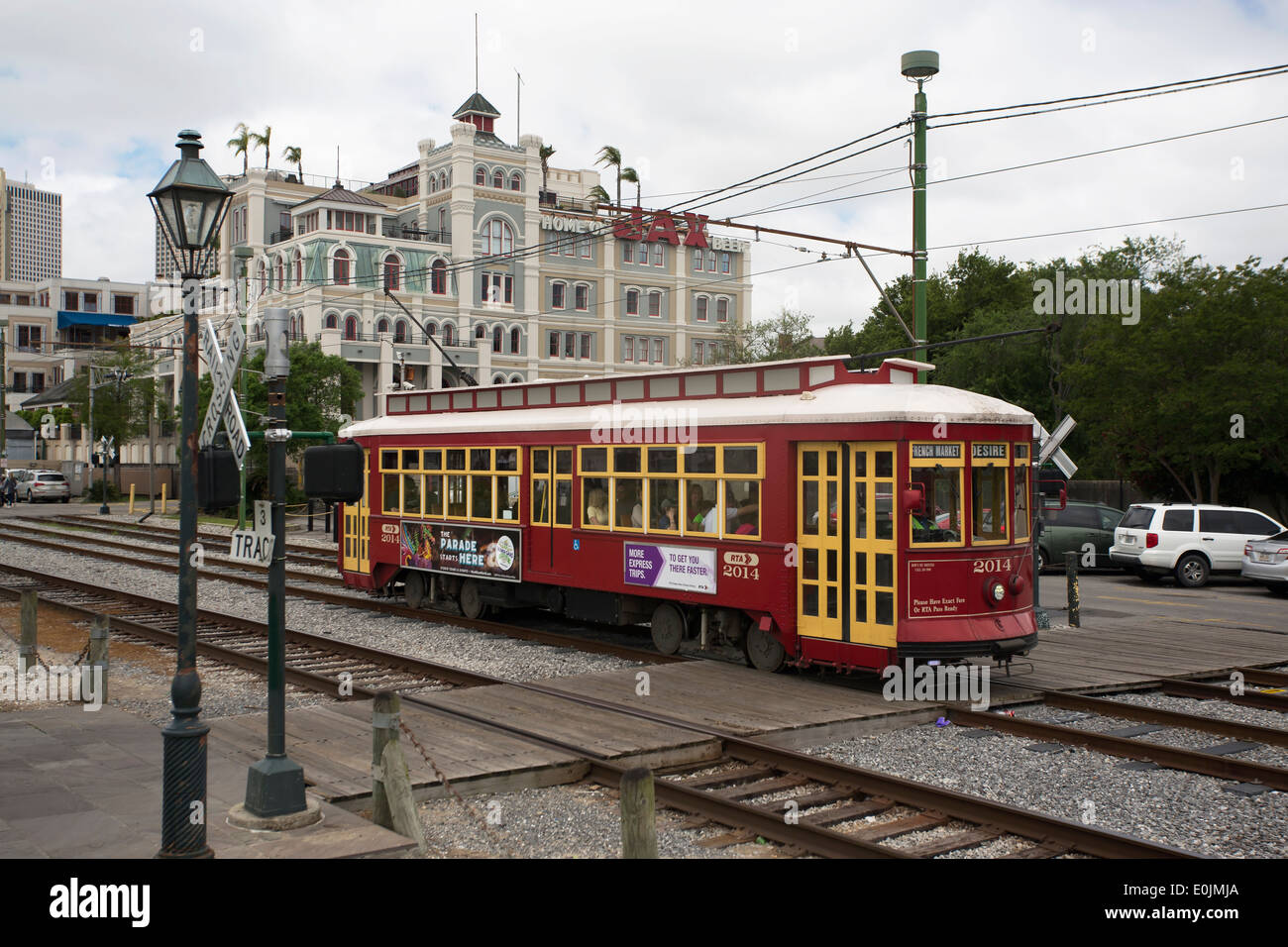 Streetcar in New Orleans near Jackson Square. Stock Photo