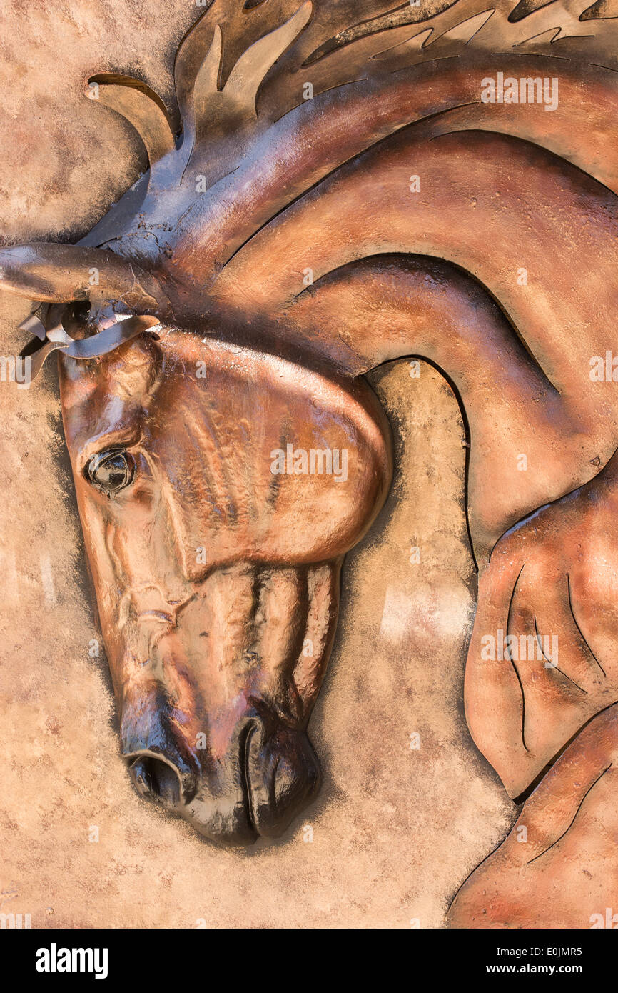 Embossed image of horse on metal: Santa Clarita Cowboy festival Stock Photo