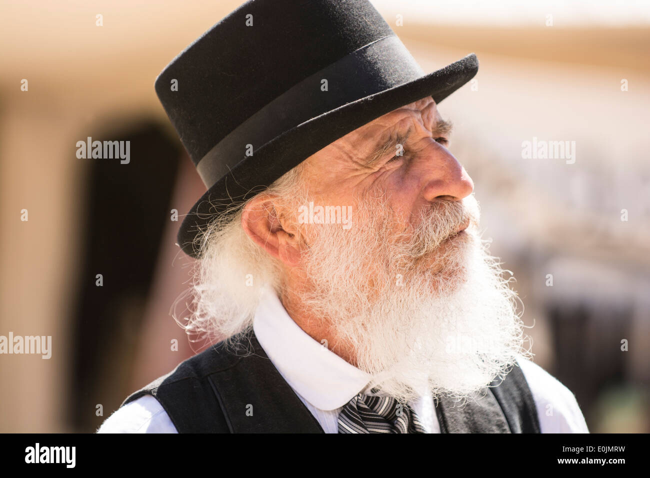 Older gentleman dressed in period clothing; circa 1800's. Santa Clarita Cowboy Festival Stock Photo
