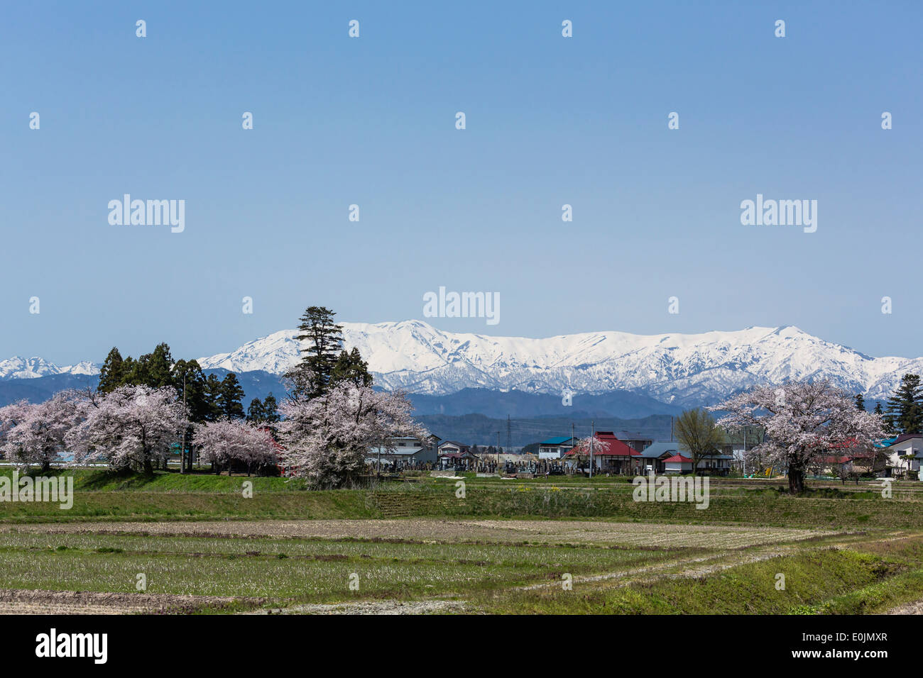 Snowcapped Iide Mountain in Japan Stock Photo
